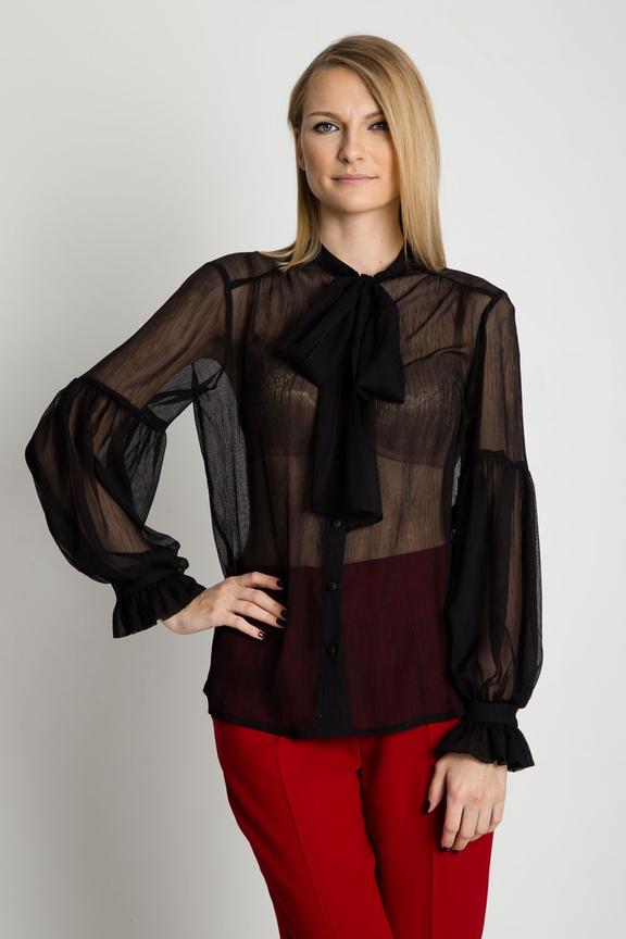 Luźna bluzka z szarfą do wiązania pod szyją