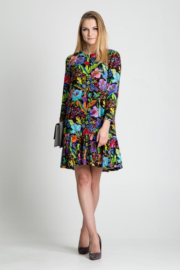 Sukienka z falbaną w kolorowe kwiaty