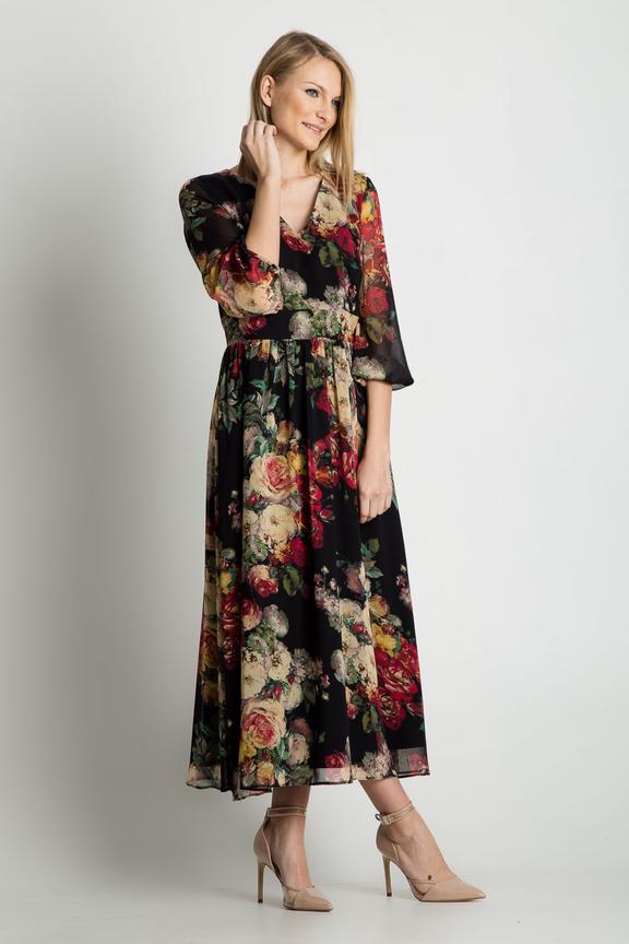 Sukienka z szyfonu z luźnymi rękawami z mankietem