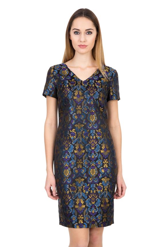 Żakardowa sukienka z podszewką i krótkim rękawem