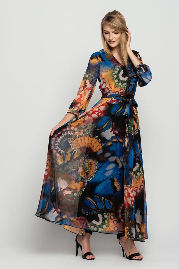 Sukienka maxi z rękawem 3/4 oraz podszewką