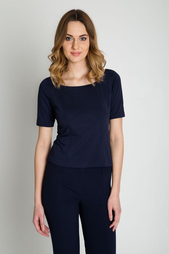 Granatowa elegancka bluzka z krótkim rękawem