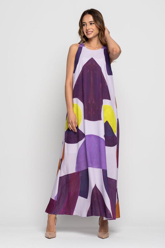 Długa prosta sukienka we wzory na ramiączkach