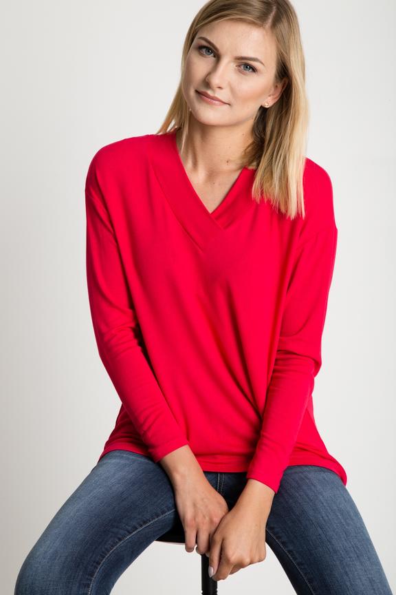 Malinowa bluzka z dekoltem w serek