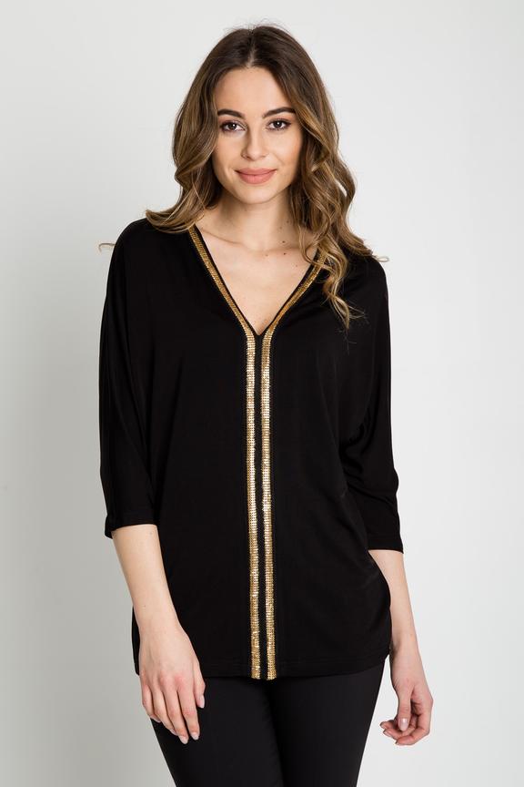 Dzianinowa bluzka z ozdobną taśmą na przodzie