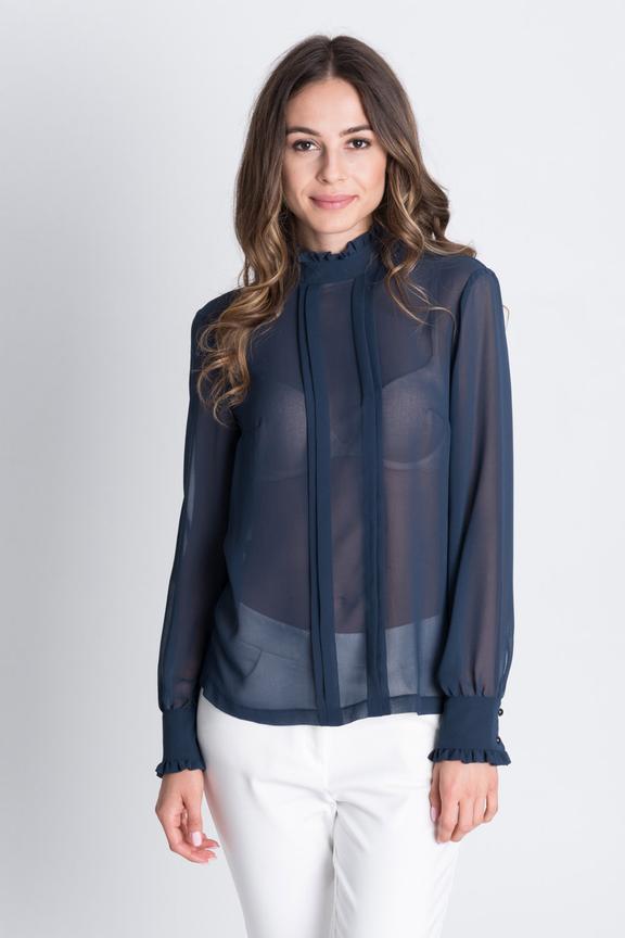 Szyfonowa bluzka z długim rękawem i zakładkami na przodzie