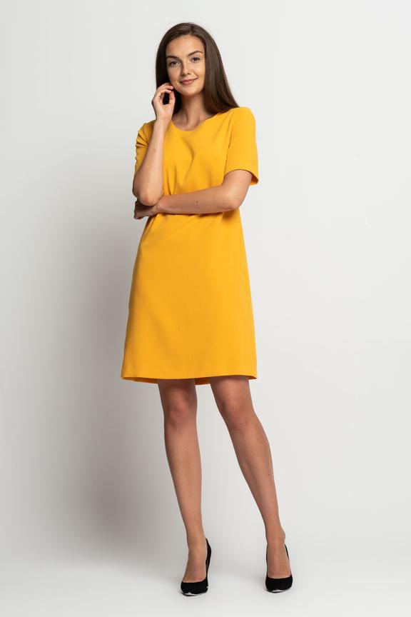 Żółta prosta sukienka z krótkim rękawem