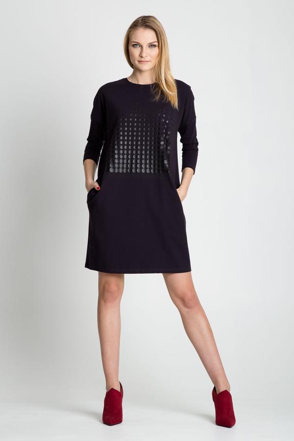 Grafitowa sukienka z rękawem 3/4