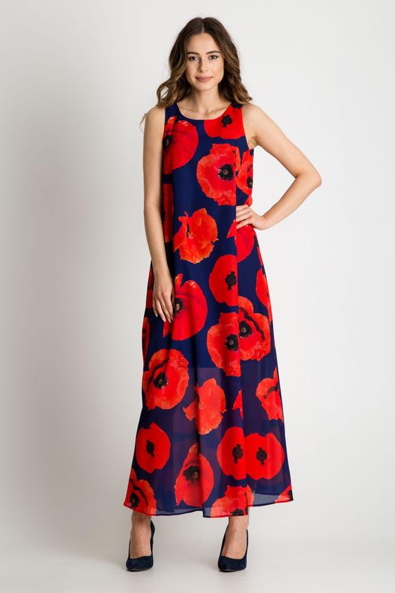 Sukienka maxi w czerwone maki