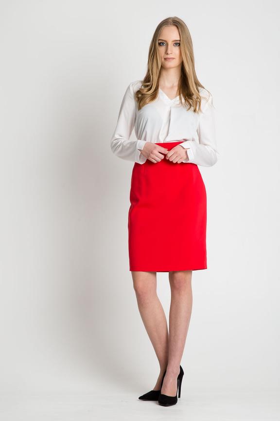 Czerwona ołówkowa spódnica z wysokim stanem