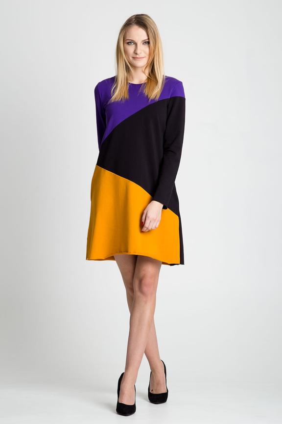 Kolorowa geometryczna sukienka przed kolano