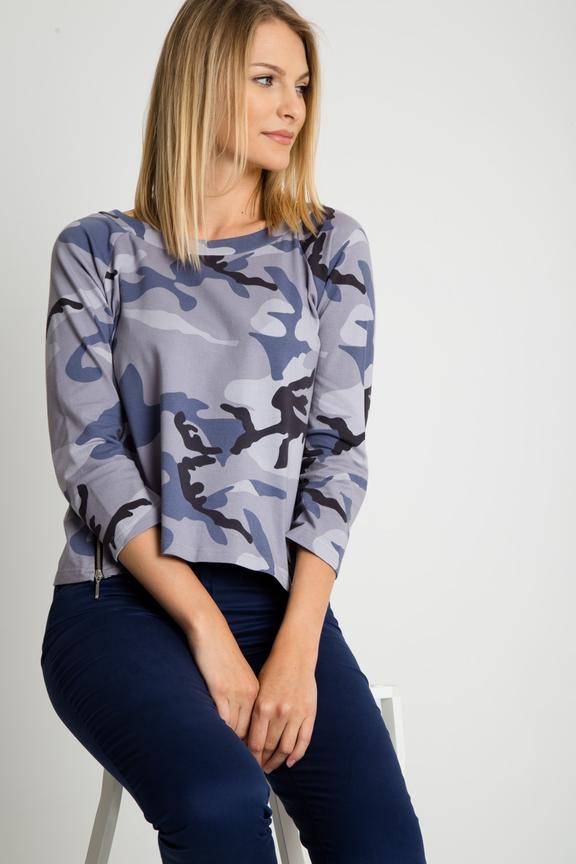 Oryginalna wzorzysta bluzka z rękawem 3/4