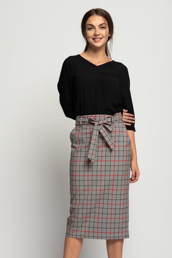 Checkered pencil skirt with sash