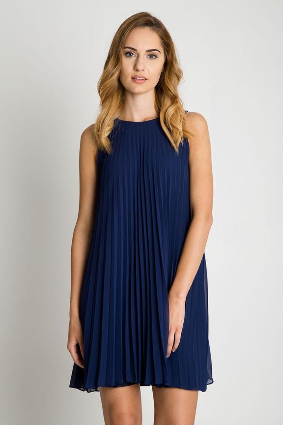 Granatowa plisowana sukienka do kolan