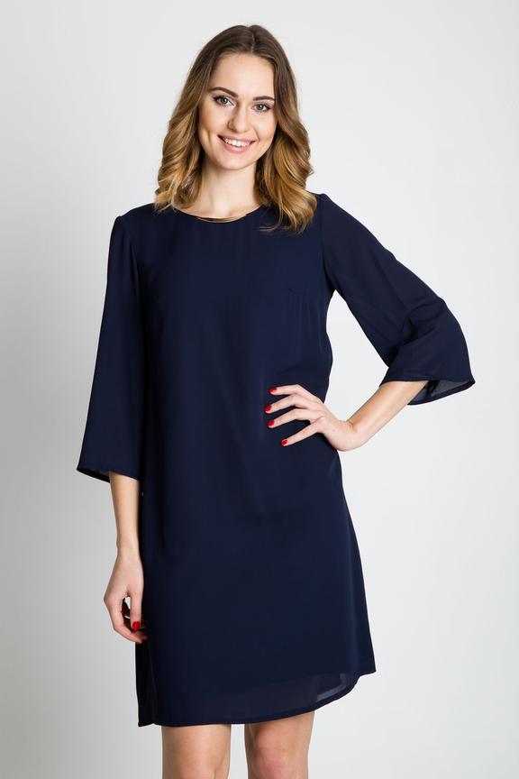 Granatowa luźna sukienka z rękawem 3/4