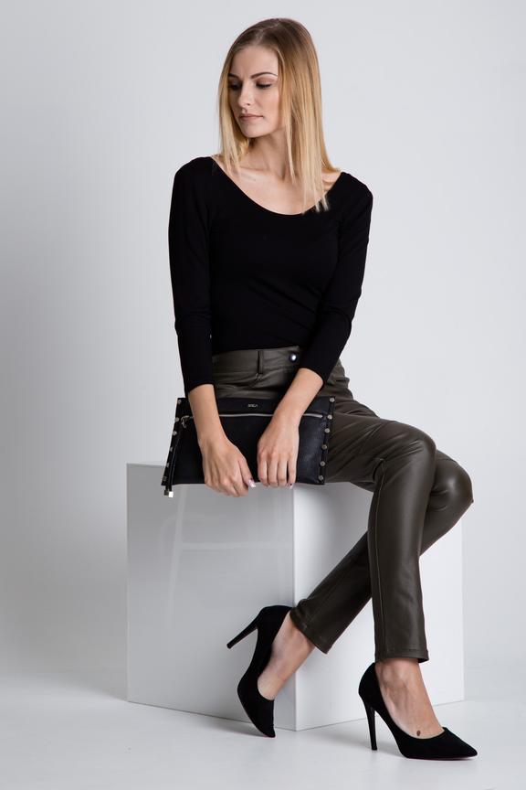 Oliwkowe dopasowane spodnie z suwakami