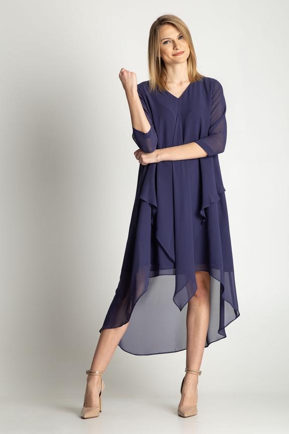 Szyfonowa asymetryczna sukienka w kolorze granatowym