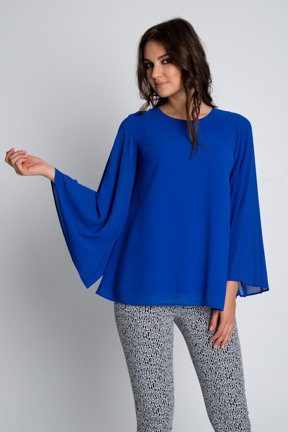 Niebieska luźna bluzka z rozkloszowanymi rękawami