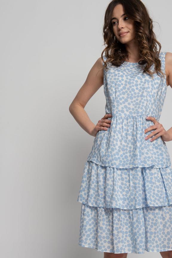 Sukienka w groszki z trzema falbanami i podszewką