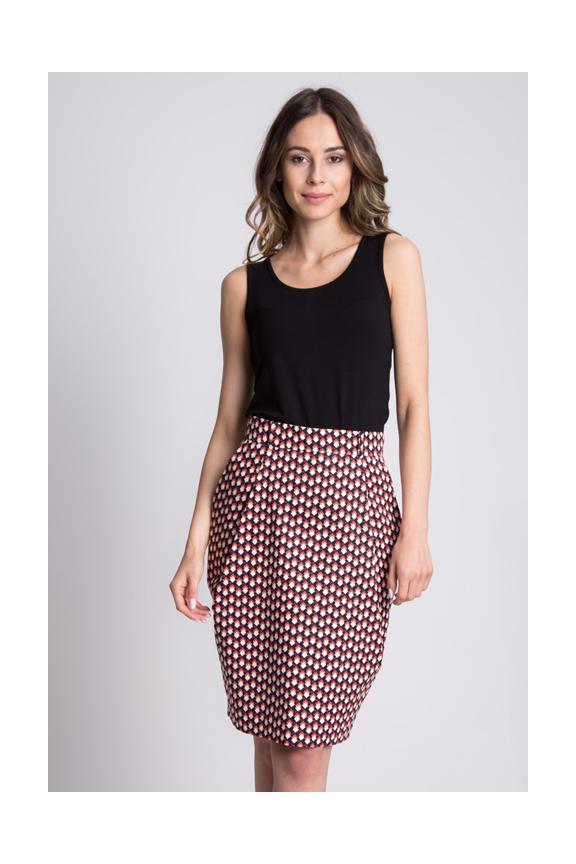 Oryginalna spódnica we wzory z zakładkami na przodzie