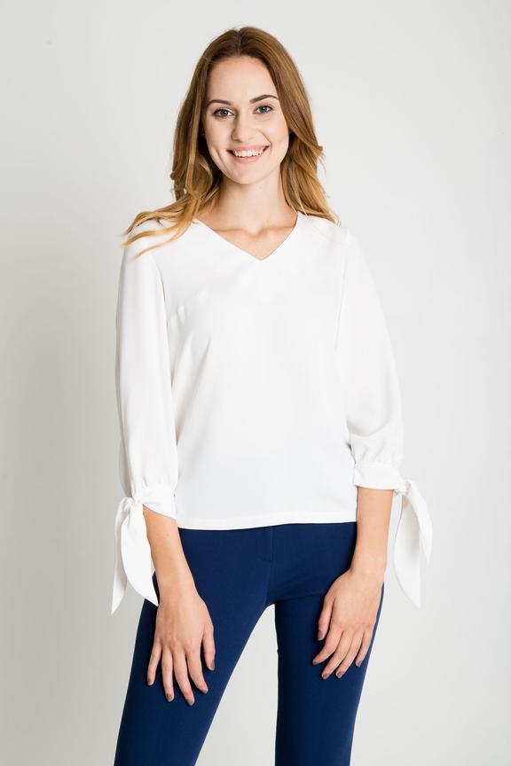 Bluzka ecru z wiązaniami na rękawach