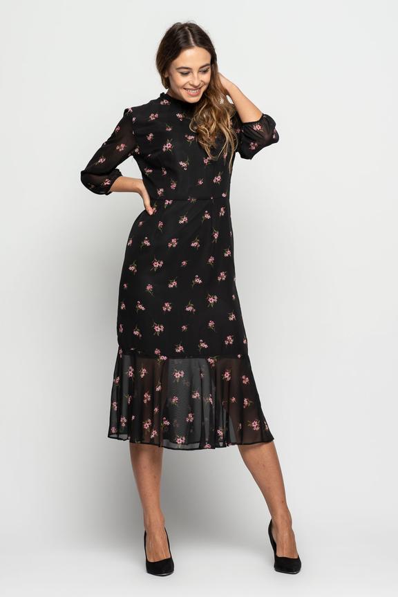Czarna zwiewna sukienka w drobne kwiaty