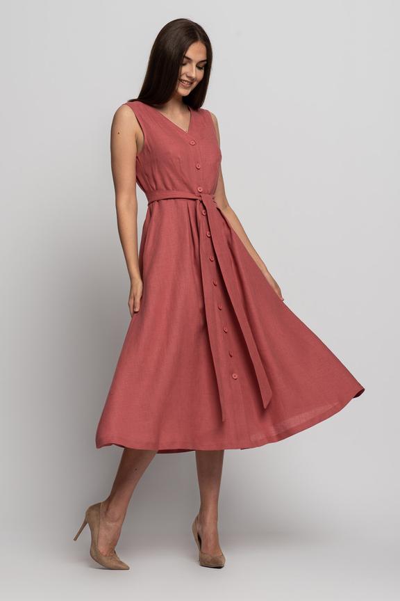 Różowa rozkloszowana sukienka z wiązaniem w talii