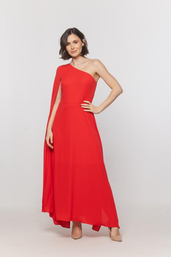Asymetryczna sukienka ze zwiewnej czerwonej tkaniny
