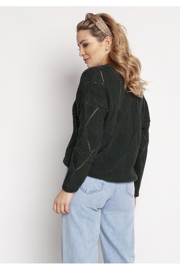 Openwork sweater in bottle green color