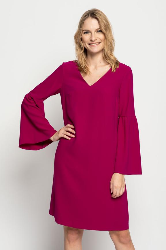 Amarantowa sukienka z dekoltem w serek