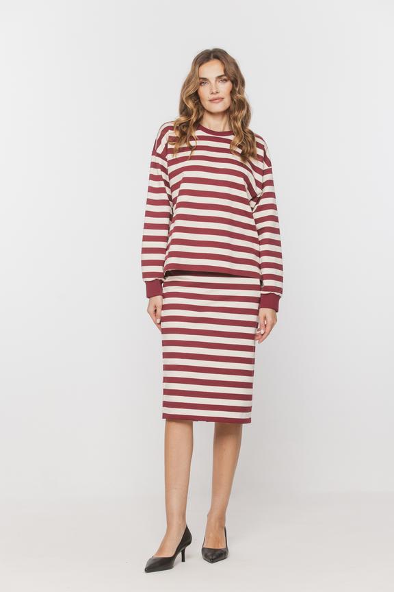 Bawełniana bluza w beżowo-bordowe paski
