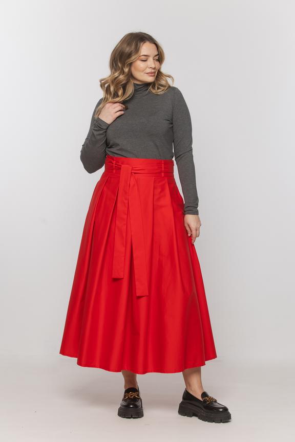 Bawełniana spódnica midi z zakładkami i szarfą