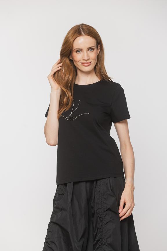 Cotton black t-shirt with minimalist embroidery
