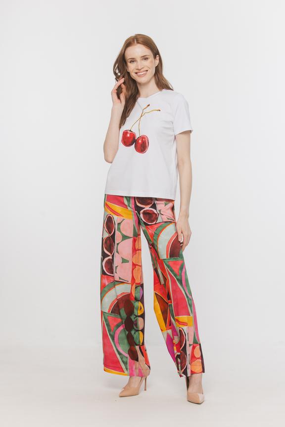 Bawełniany jasny t-shirt z nadrukiem wiśni