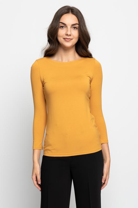 Musztardowa dzianinowa bluzka z rękawem 3/4