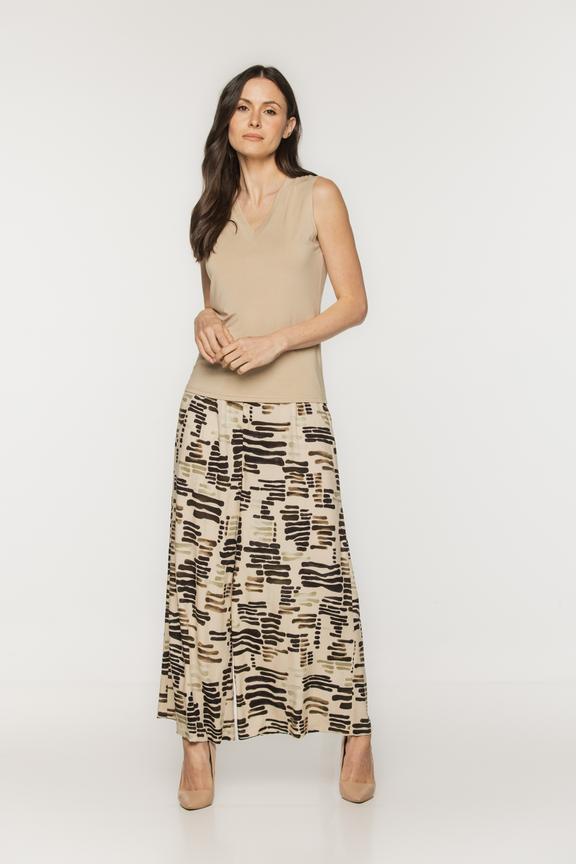 Beżowa dzianinowa bluzka bez rękawka z dekoltem w szpic