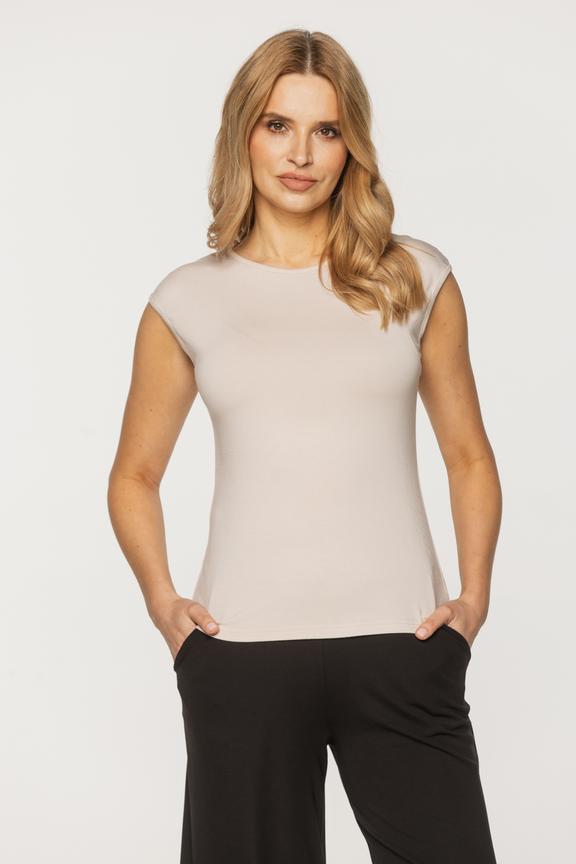 Beżowa dzianinowa bluzka z włókna bambusowego