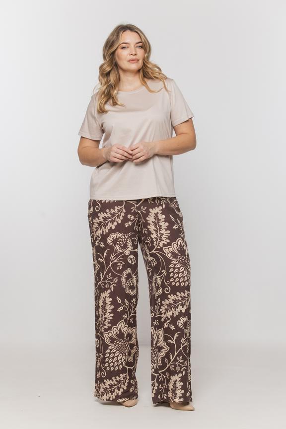 Beżowa modalowa bluzka z okrągłym dekoltem