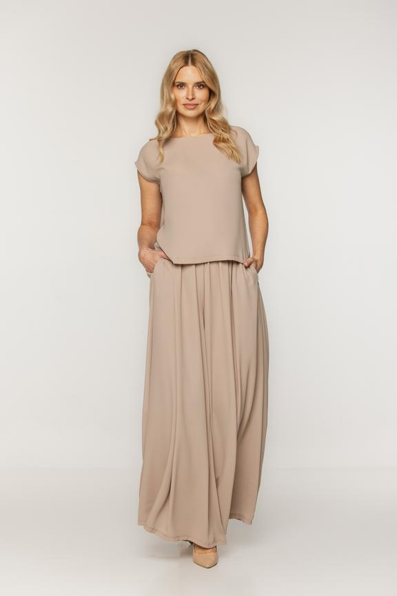 Beżowe eleganckie spodnie z lekkiej zwiewnej tkaniny