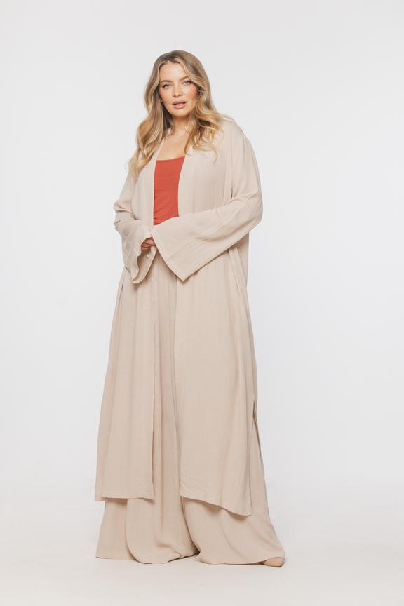 Beżowe letnie spódnico-spodnie z wiskozy i lnu