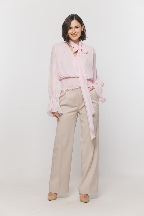 Beżowe letnie spodnie garniturowe z przewiewnej tkaniny