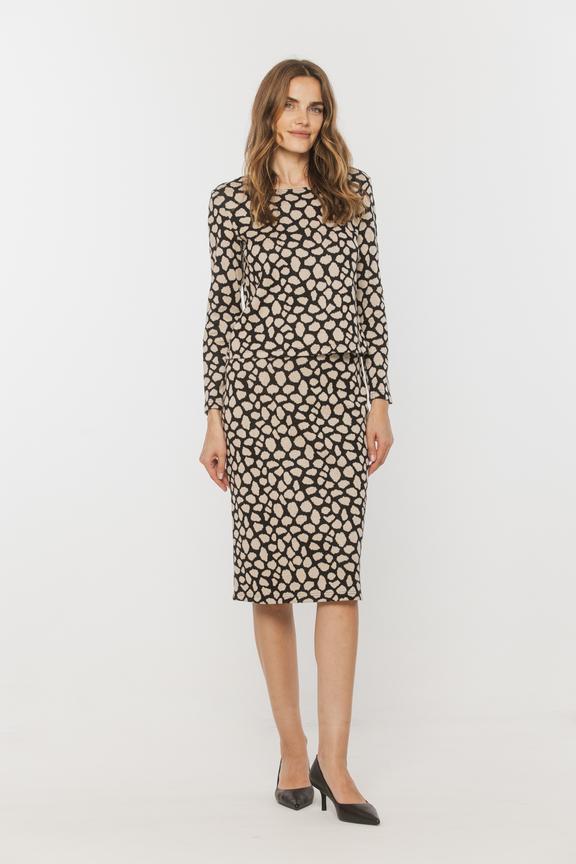 Beżowo-czarna dzianinowa bluzka z długim rękawem