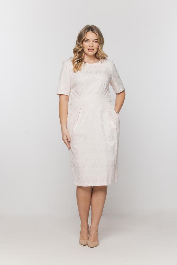 Bladoróżowa wizytowa sukienka z krótkim rękawem