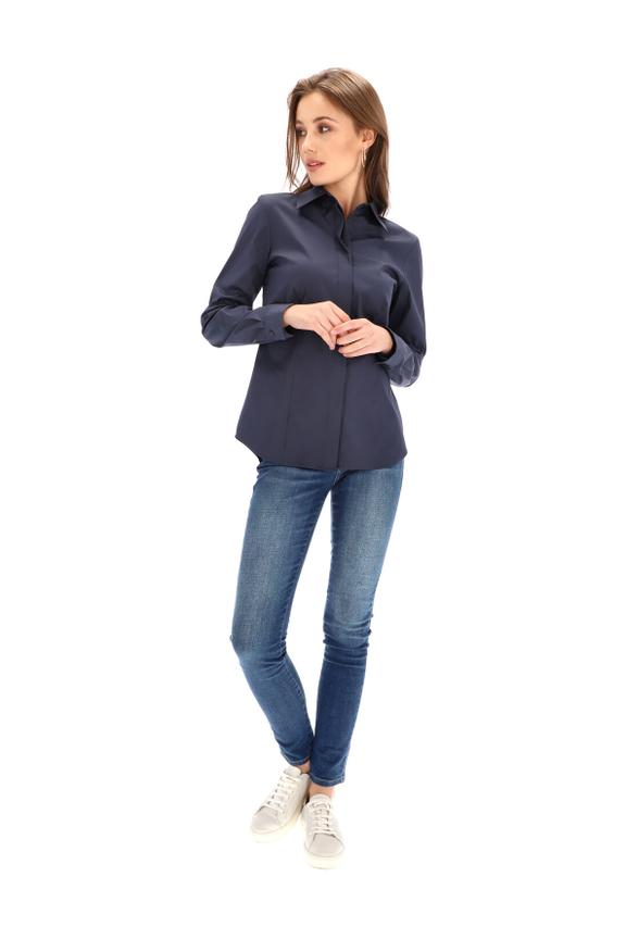 Granatowa koszula z krytą listwą guzikową