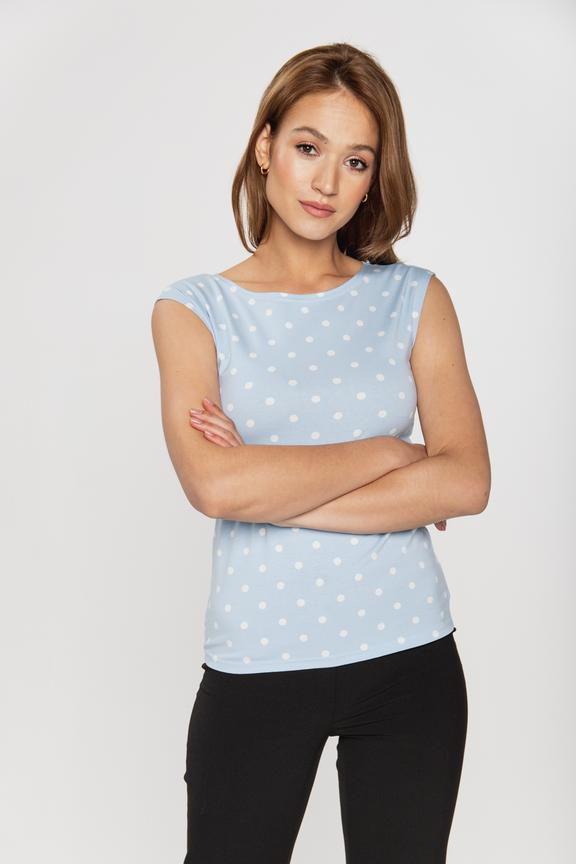 Dzianinowa błękitna bluzka w kropki