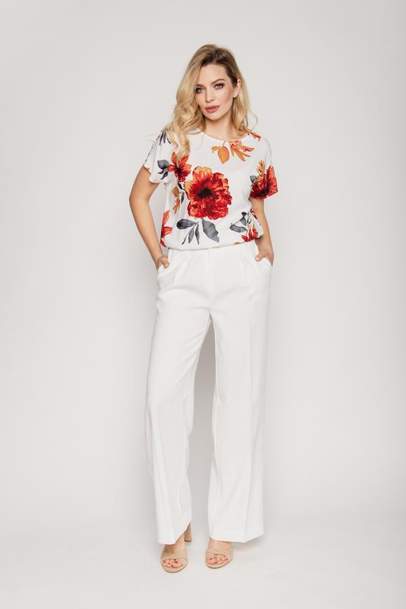 Bluzka w kwiaty z dzianinowym ściągaczem