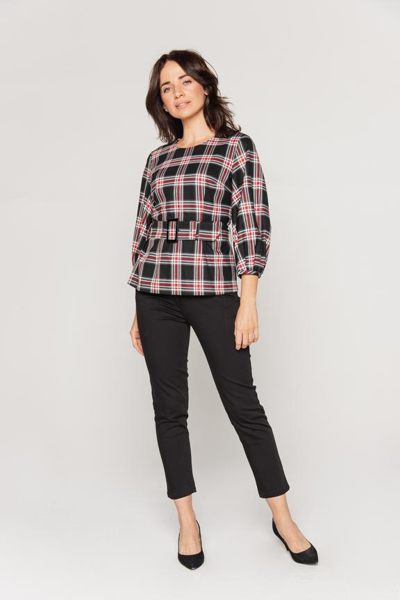 Bluzka w kratę z paskiem w talii