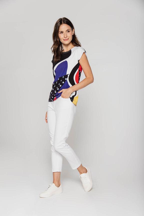 Kimonowa bawełniana bluzka z abstrakcyjnym nadrukiem