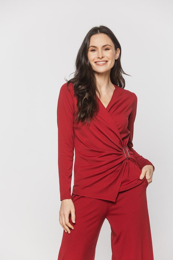 Ciemnoczerwona kobieca bluzka z dzianiny wiskozowej