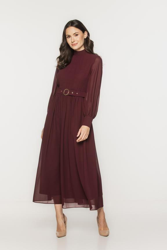 Bordowa wizytowa sukienka ze stójką